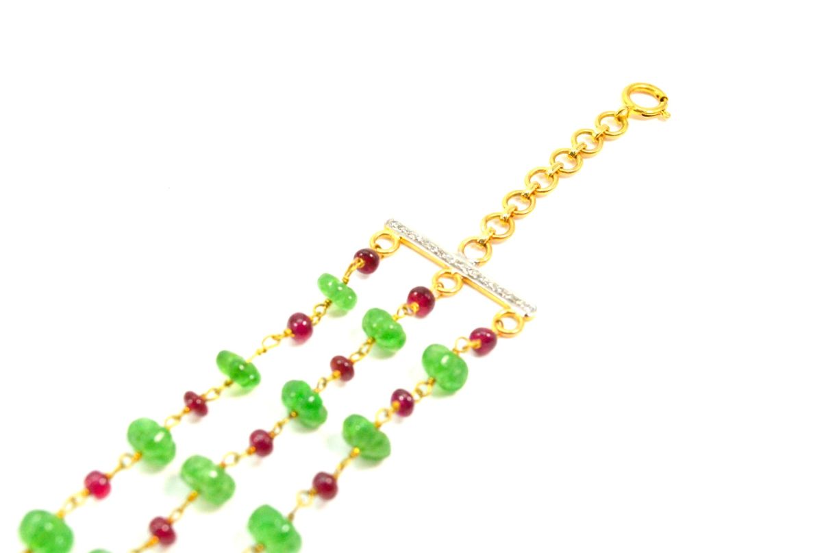 14k Solid yellow Gold Necklace Studded With Emerald Stone , 4 -8MM