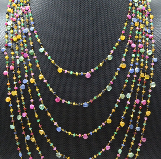 Lovely 14k Solid yellow Gold Necklace With Natural Ruby, Emerald, Sapphire Stones - view 3