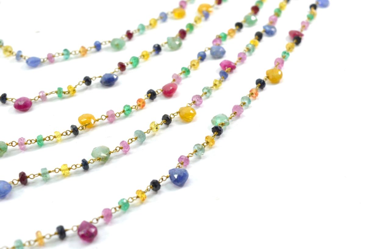 14k Solid yellow Gold Necklace Studded With Ruby, Emerald Stone