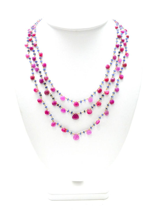 14k Solid yellow Gold Necklace With Natural Ruby Sapphire In 2.50 MM