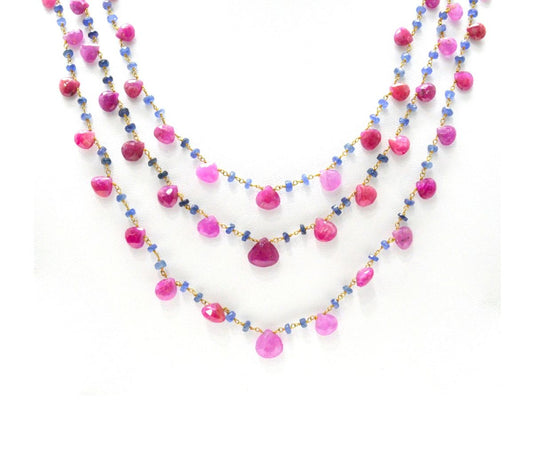 14k Solid yellow Gold Necklace With Natural Ruby Sapphire In 2.50 MM - view 3