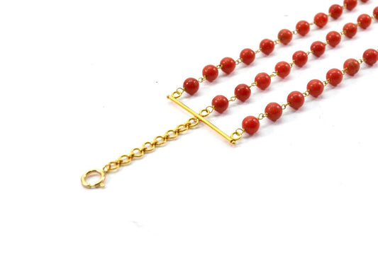 Amazing 14k Solid yellow Gold Bracelet Studded With Coral Stone - view 3