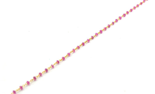 14k Solid yellow Gold Necklace Studded With Pink Sapphire Stone - SGGRC-218 - view 3