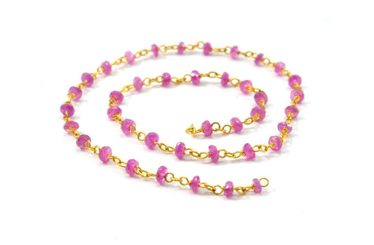 14k Solid yellow Gold Necklace Studded With Pink Sapphire Stone