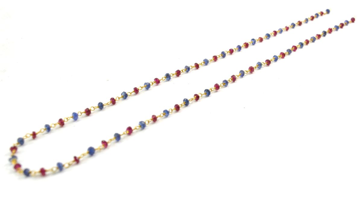 14k Solid yellow Gold Necklace Studded With Natural Ruby, Sapphire Stones - SGGRC-221