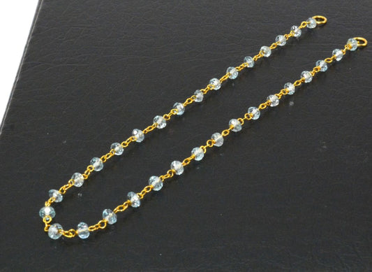 14k Solid yellow Gold Necklace - Natural Blue Topaz, 2.50 MM - view 3