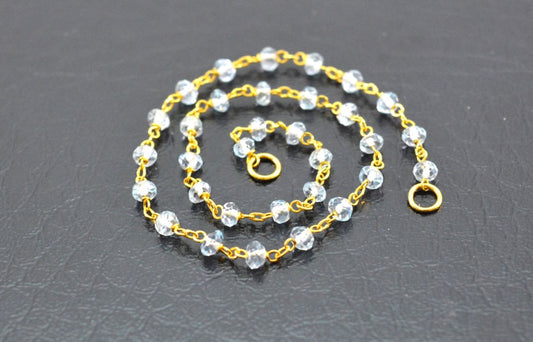 14k Solid yellow Gold Necklace - Natural Blue Topaz, 2.50 MM