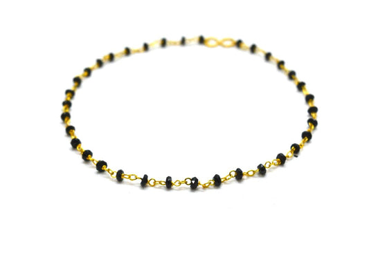 14K Solid Yellow Gold Begulling Wire Wrapped Necklace with AAA Quality Natural Black Spinel Stones. Roundel- 2.00mm, Sold by 1 Pc