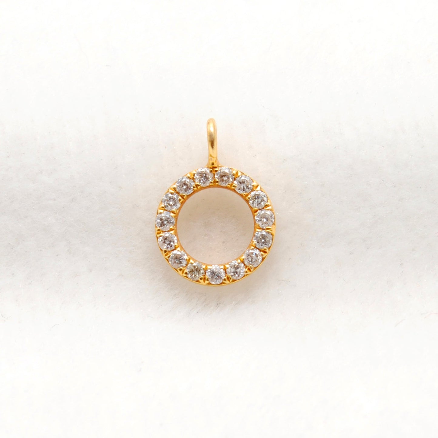 14 karat Solid Yellow Gold White Diamond Round Charm 8mm