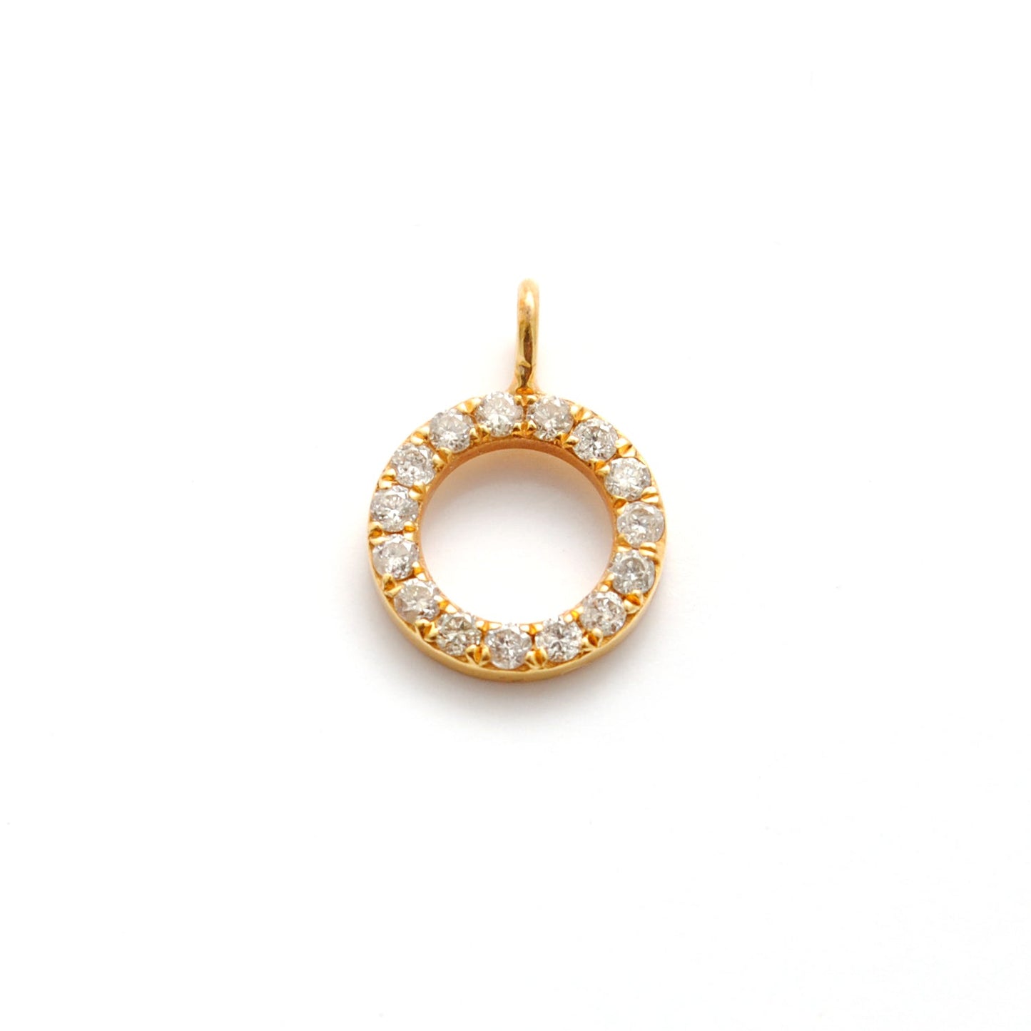14 karat Solid Yellow Gold White Diamond Round Charm 8mm