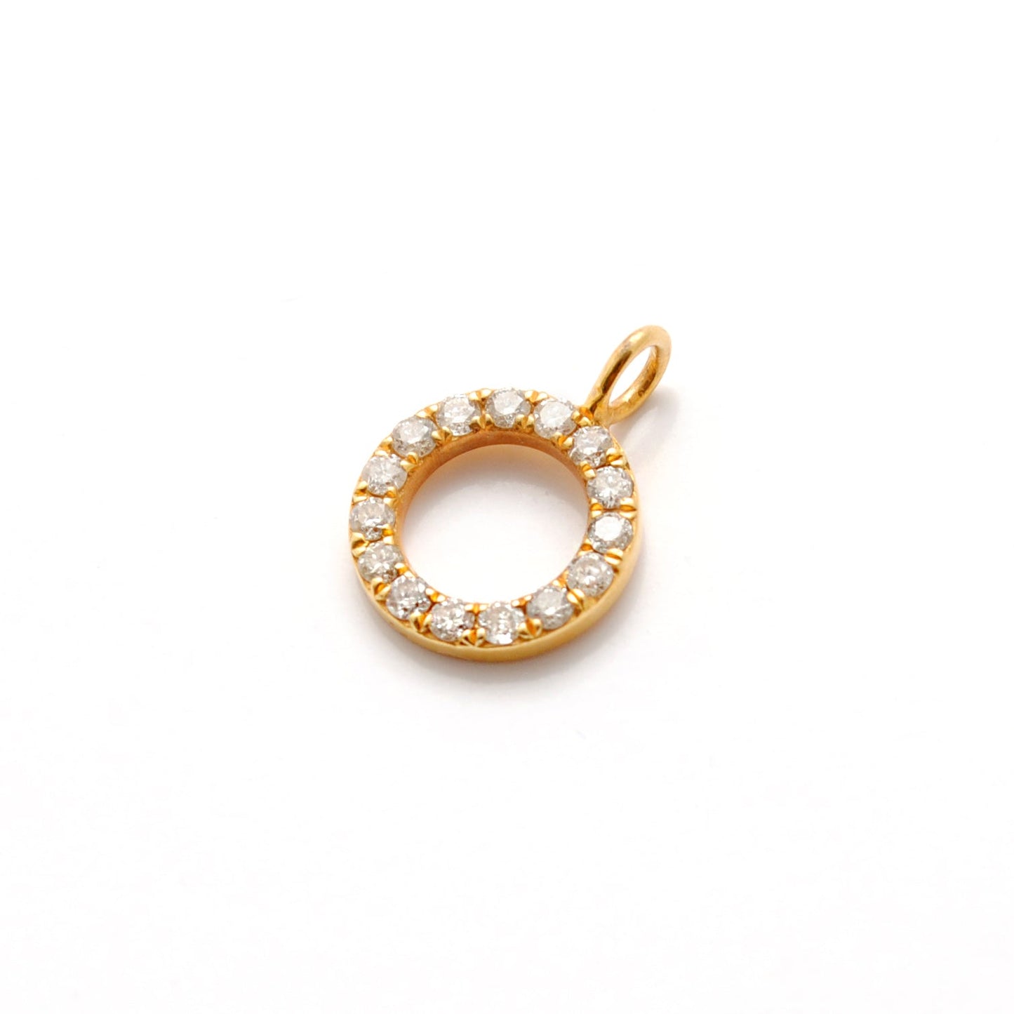 14 karat Solid Yellow Gold White Diamond Round Charm 8mm