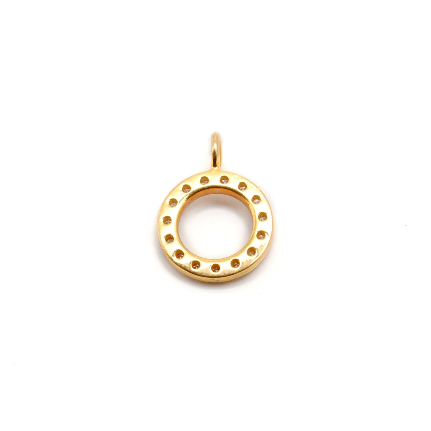 14 karat Solid Yellow Gold White Diamond Round Charm 8mm