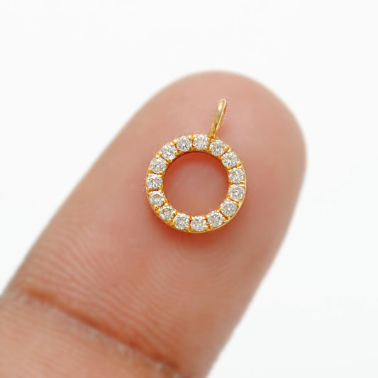 14 karat Solid Yellow Gold White Diamond Round Charm 8mm