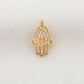 14 karat Solid Yellow Gold White Diamond Hamsa Hand Charm 16mm
