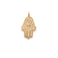 14 karat Solid Yellow Gold White Diamond Hamsa Hand Charm 16mm