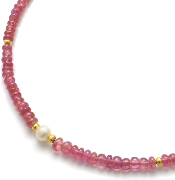Natural Ruby and Pearl Beaded Necklace – 925 Sterling Silver Handmade Jewelry
