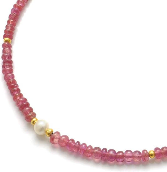 Natural Ruby and Pearl Beaded Necklace – 925 Sterling Silver Handmade Jewelry - view 3