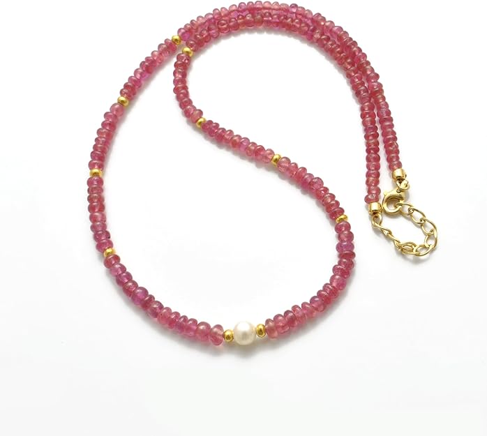 Natural Ruby and Pearl Beaded Necklace – 925 Sterling Silver Handmade Jewelry