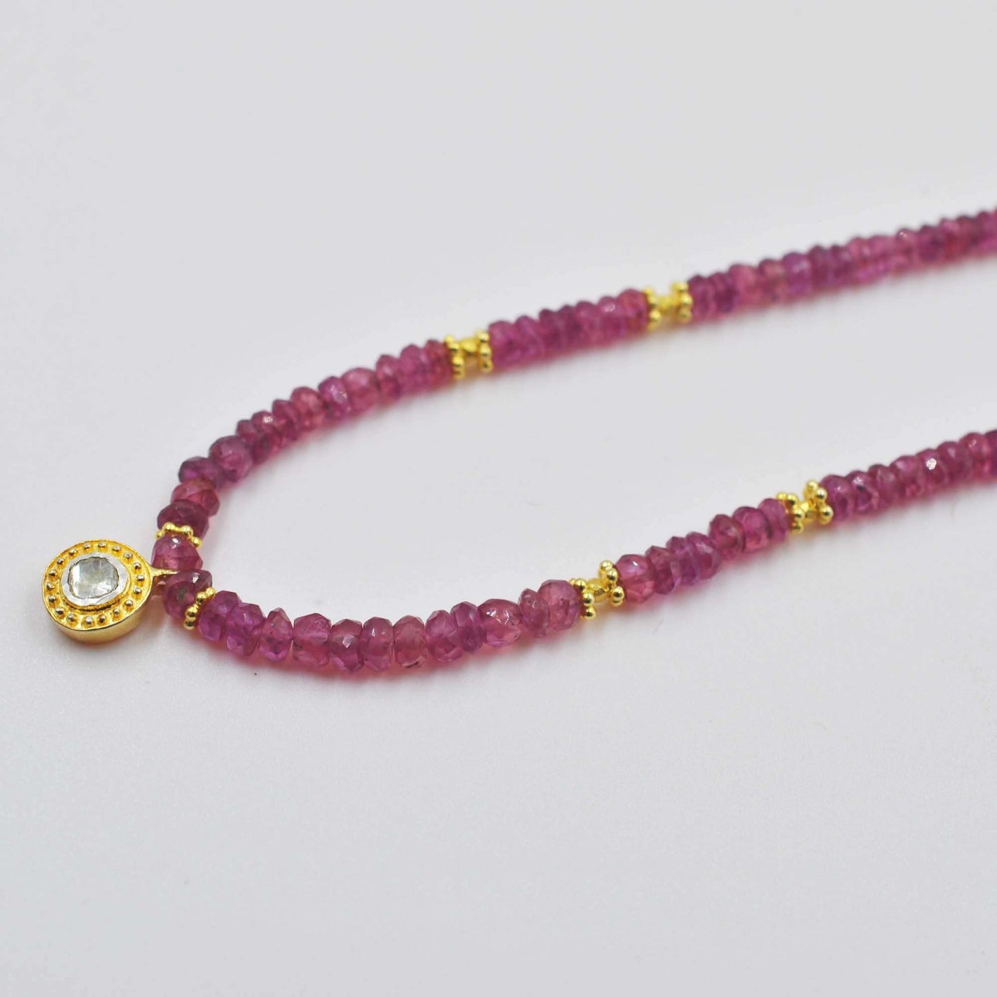 Natural Ruby Beaded Necklace with Polki Flat Cut Diamond Pendant
