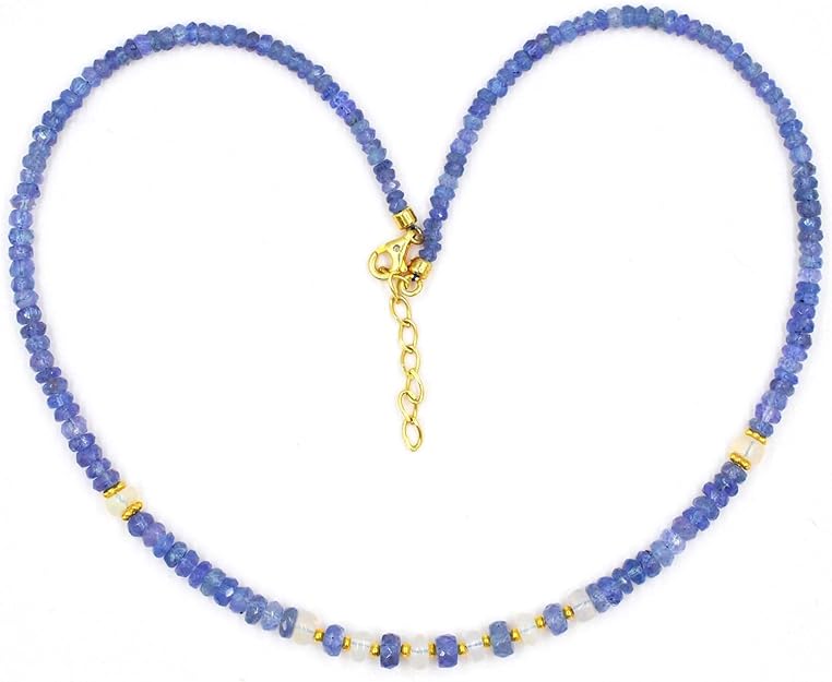 Tanzanite & Ethiopian Opal Necklace – 925 Silver, Faceted Rondelle Beaded Jewelry