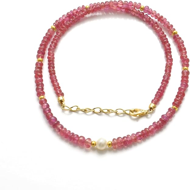 Natural Ruby and Pearl Beaded Necklace – 925 Sterling Silver Handmade Jewelry