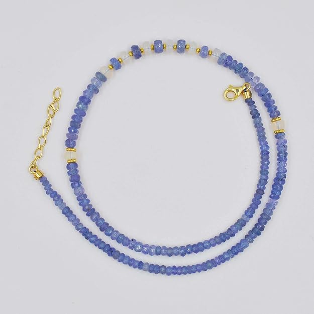 Tanzanite & Ethiopian Opal Necklace – 925 Silver, Faceted Rondelle Beaded Jewelry