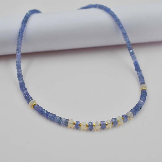 Tanzanite & Ethiopian Opal Necklace – 925 Silver, Faceted Rondelle Beaded Jewelry