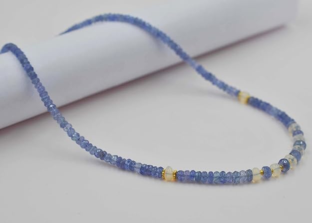 Tanzanite & Ethiopian Opal Necklace – 925 Silver, Faceted Rondelle Beaded Jewelry