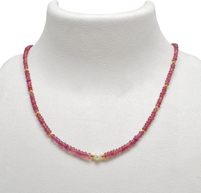 Natural Ruby and Pearl Beaded Necklace – 925 Sterling Silver Handmade Jewelry
