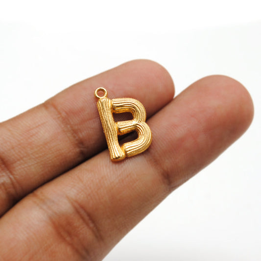 18k Solid Yellow Gold B Initial Letter Charm Pendant - view 3