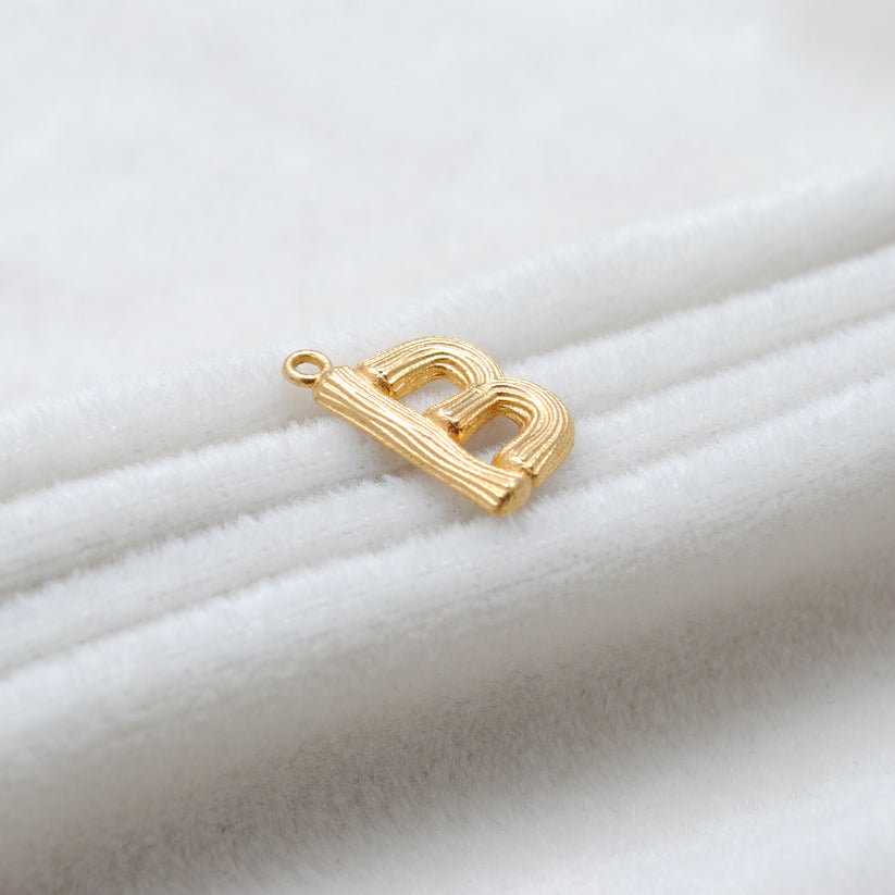 18k Solid Yellow Gold B Initial Letter Charm Pendant