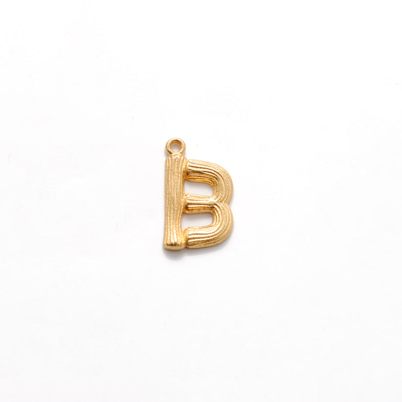 18k Solid Yellow Gold B Initial Letter Charm Pendant