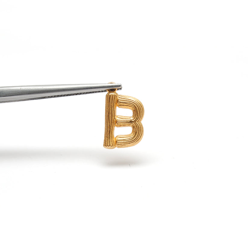 18k Solid Yellow Gold B Initial Letter Charm Pendant