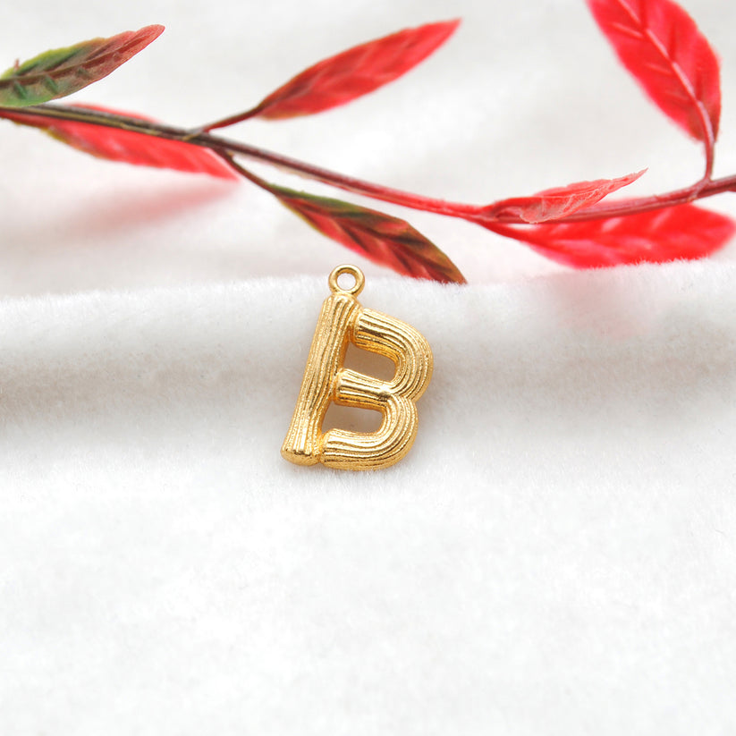 18k Solid Yellow Gold B Initial Letter Charm Pendant