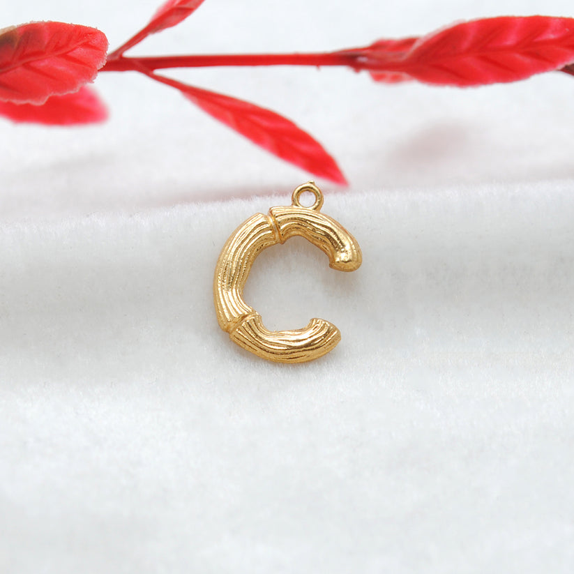 18k Solid Yellow Gold C Initial Letter Charm Pendant