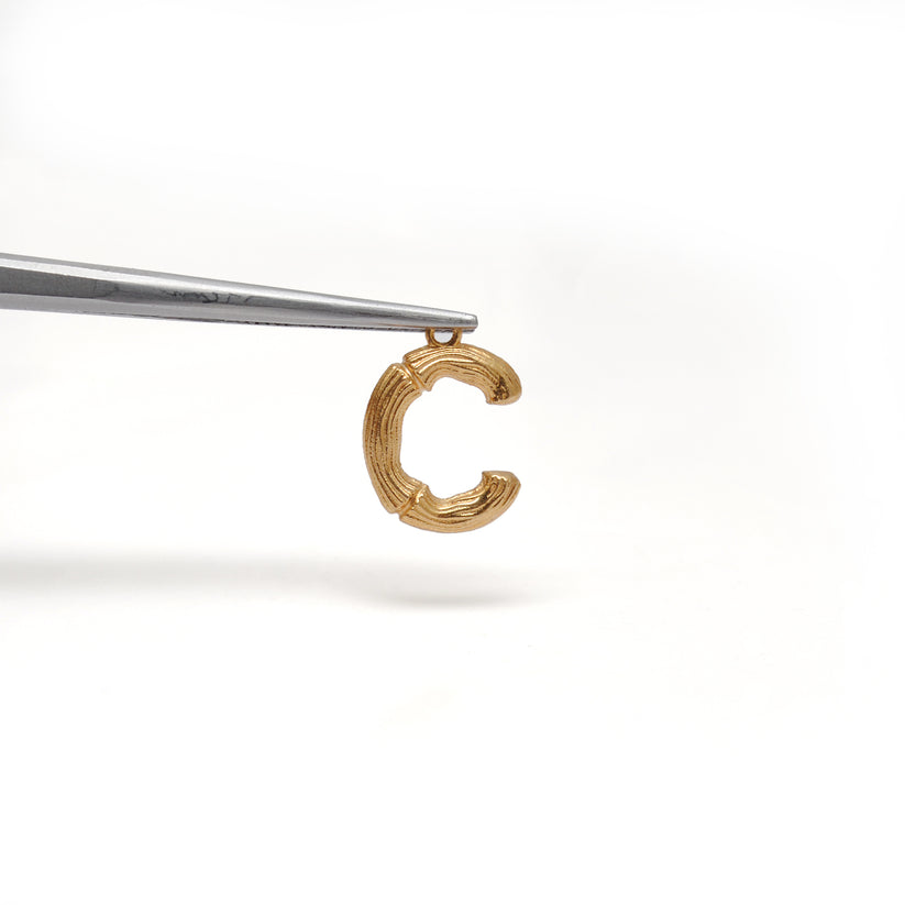18k Solid Yellow Gold C Initial Letter Charm Pendant