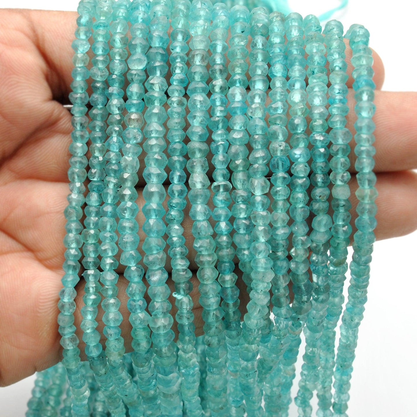 Natural Blue Apatite Rondelle Faceted Gemstone Beads 13" Strand