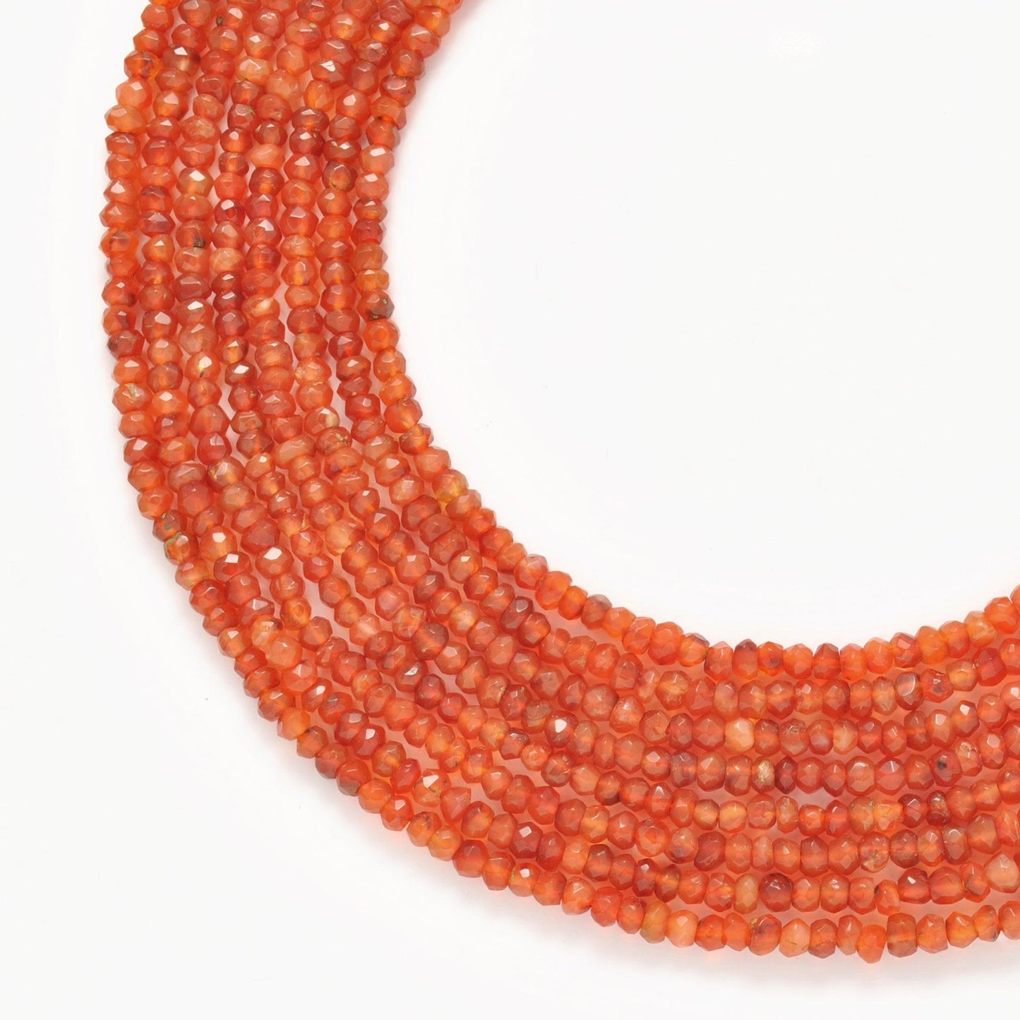Natural Orange Carnelian Rondelle Faceted Gemstone Beads 13" Strand
