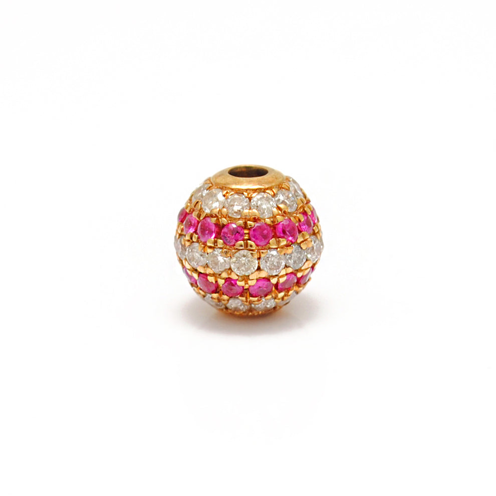 14k Solid Yellow Gold Pave Diamond & Ruby Ball Spacer Beads 4 mm