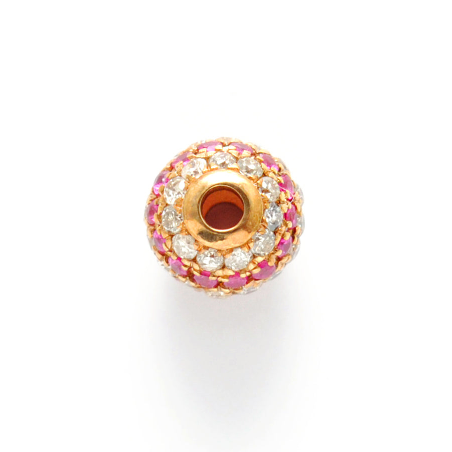 14k Solid Yellow Gold Pave Diamond & Ruby Ball Spacer Beads 4 mm
