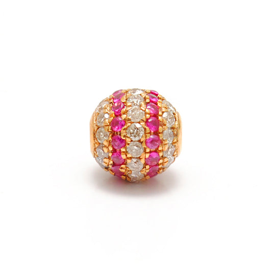14k Solid Yellow Gold Pave Diamond & Ruby Ball Spacer Beads 4 mm - view 3