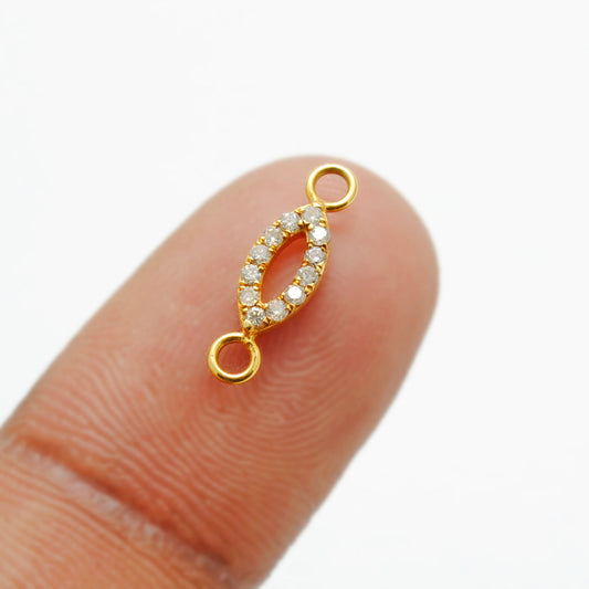 14 karat Solid Yellow Gold White Diamond Double Loop Charm 14.5mm