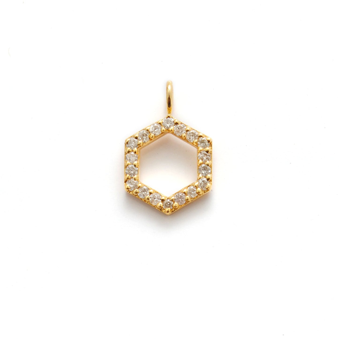 14k Yellow Gold White Diamond Minimalist Hexagon Charm 8mm