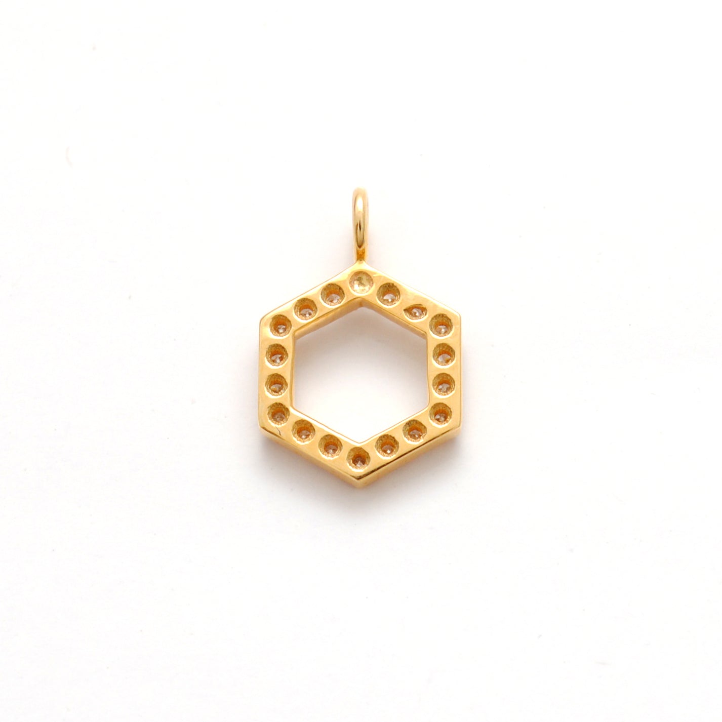 14k Yellow Gold White Diamond Minimalist Hexagon Charm 8mm