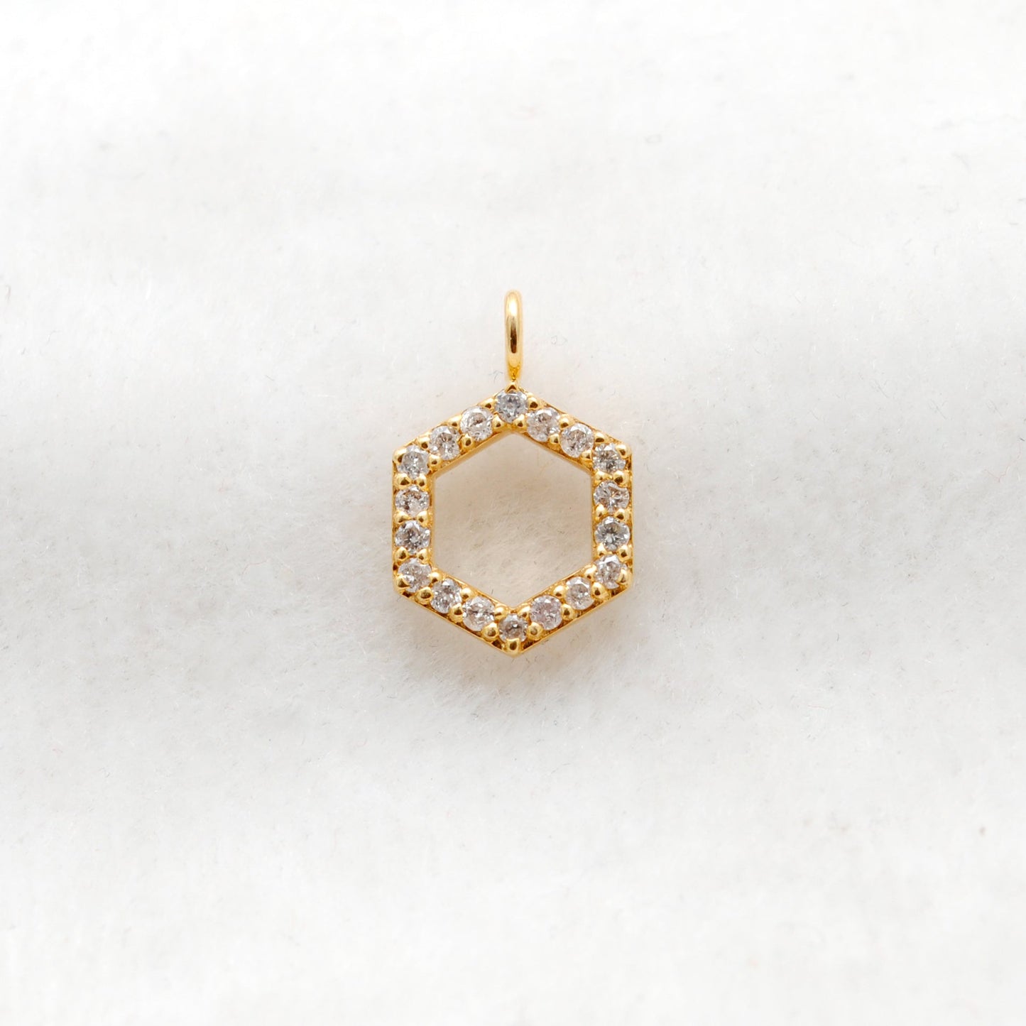 14k Yellow Gold White Diamond Minimalist Hexagon Charm 8mm