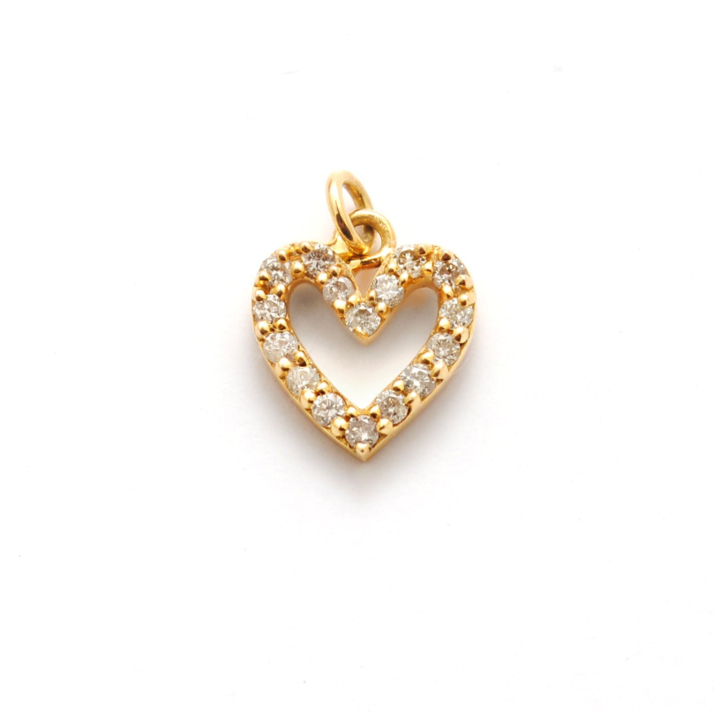 14k Solid Yellow Gold White Diamond Heart Charm 8mm