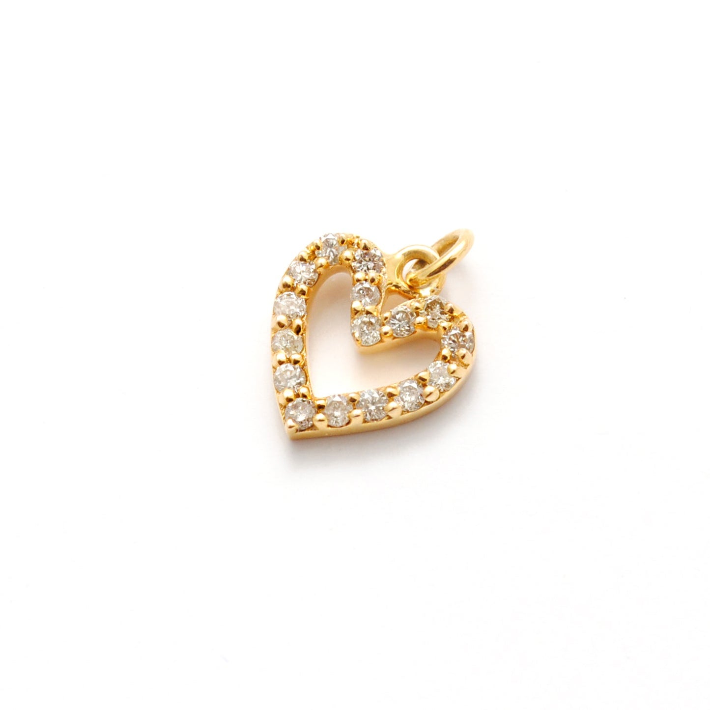 14k Solid Yellow Gold White Diamond Heart Charm 8mm