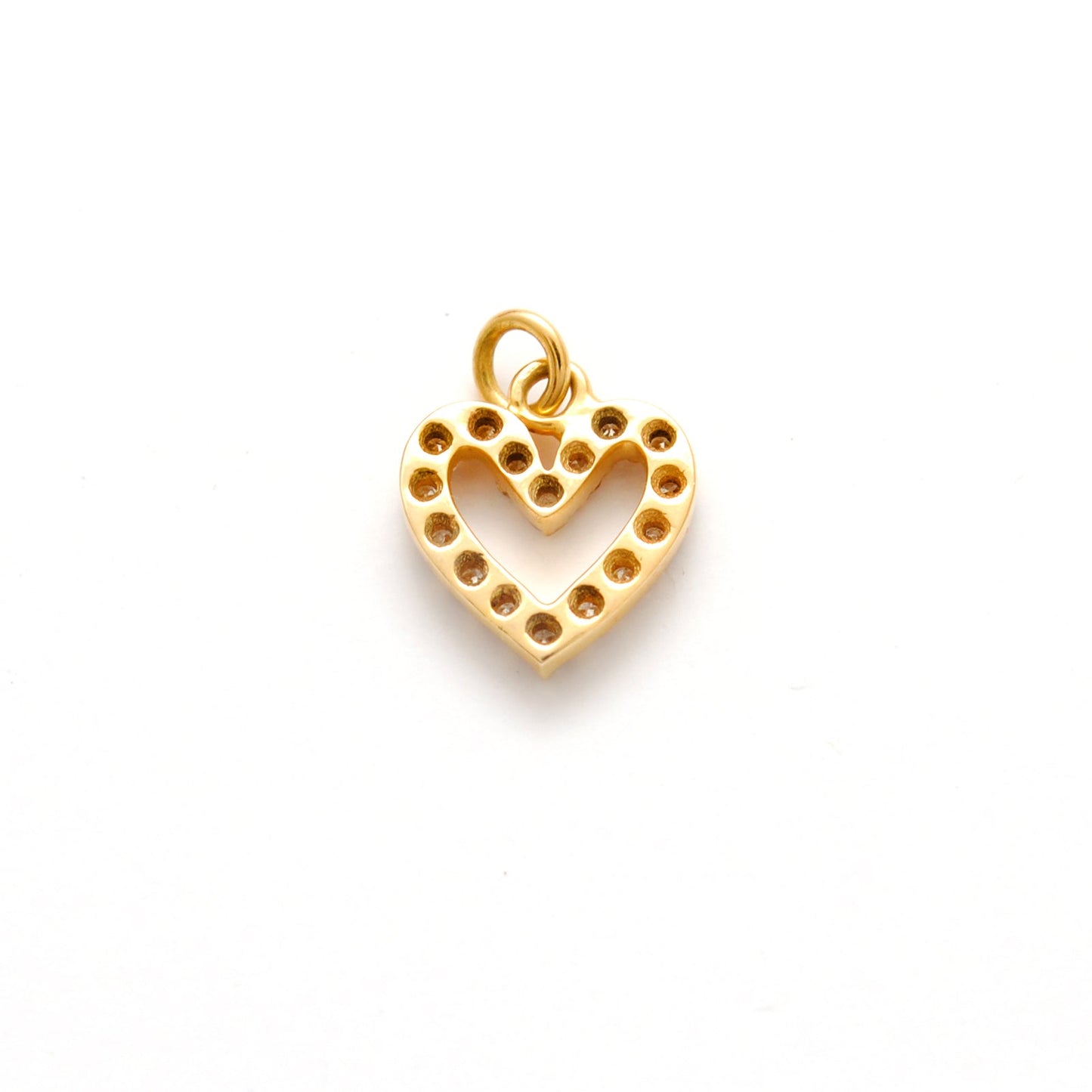 14k Solid Yellow Gold White Diamond Heart Charm 8mm