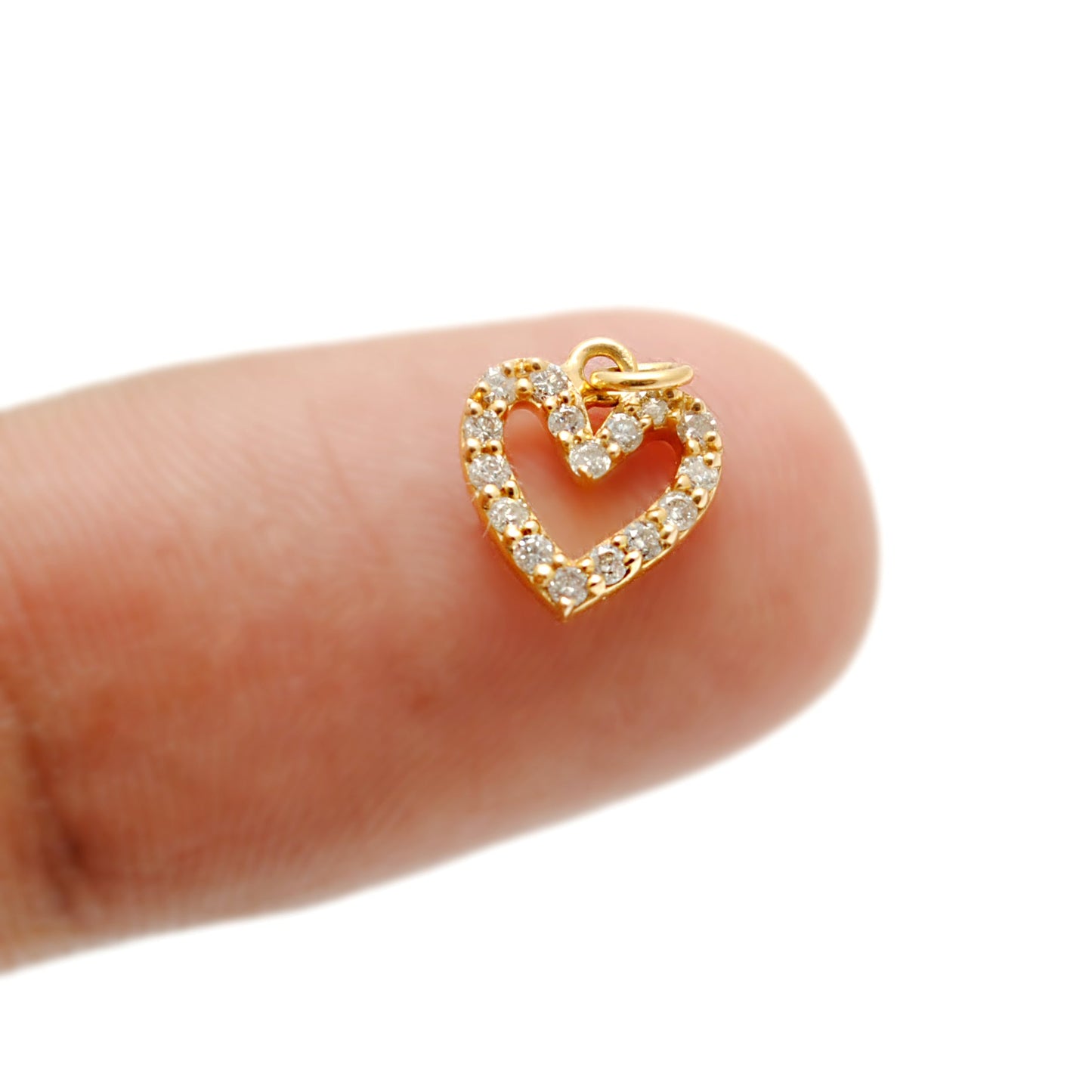 14k Solid Yellow Gold White Diamond Heart Charm 8mm