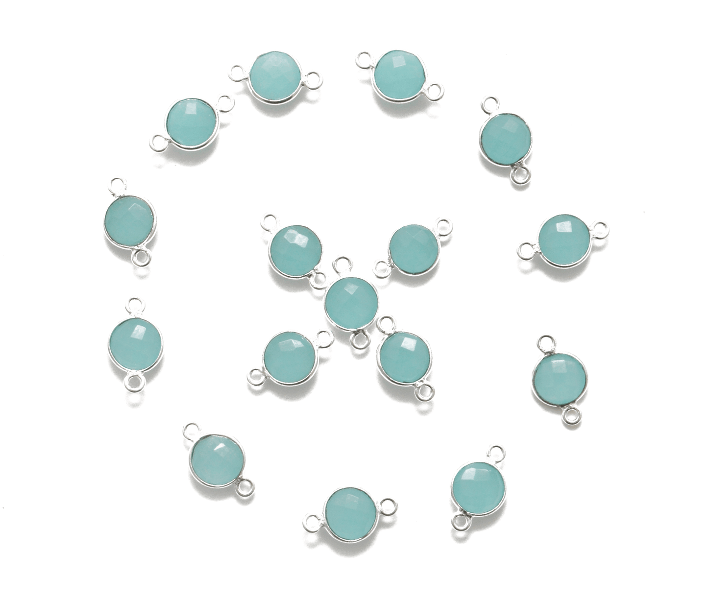 Aqua Chalcedony Round Double Bail Bezel Connector